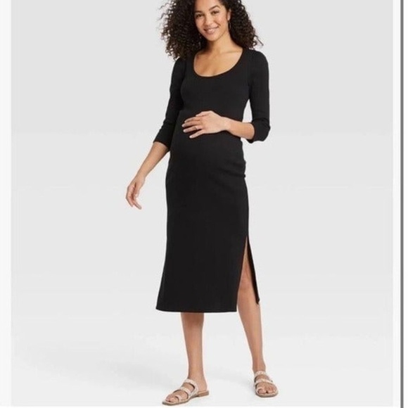 The Nines By Hatch Black 3/4 Sleeve Ribbed Jersey Maternity Dress Size Large - Picture 1 of 10